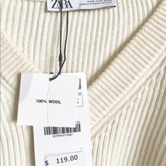 NWOT Zara Merino Wool Cream Sweater - Picture 2 of 4
